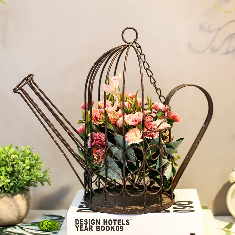 Висячая корзина винтажный балкон в деревенском стиле окно кованого железа