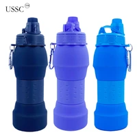 ussc 2021 new food grade silicone folding bottle outdoor travel sports portable silicone water cup business gift cup camp hz055