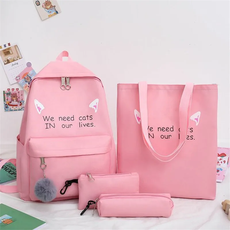 Холщовые школьные ранцы для девочек-подростков комплект из 4 предметов сумки на