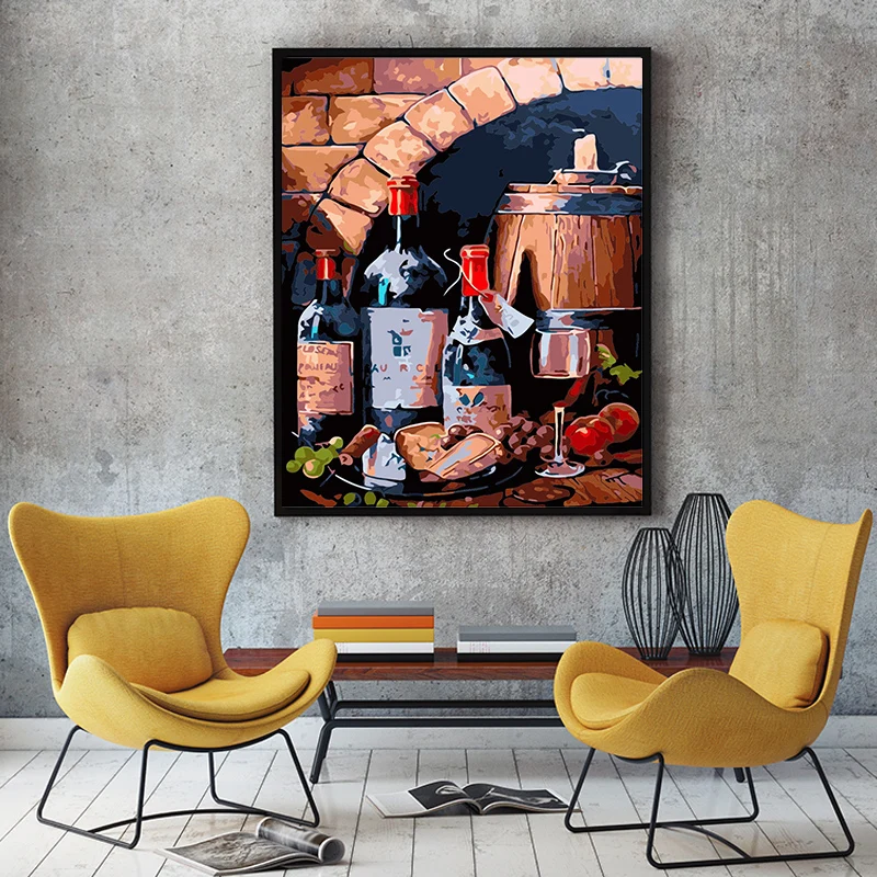 Красное вино Фрукты Виноград хлеб сыра натюрморт картина по номерам картины