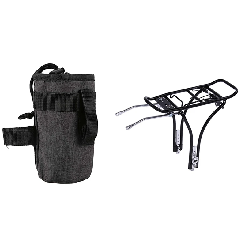 

Bicycle Handlebar Bag Front Tube Bag Cycle Bike Kettle Insulated Bag Gray & Bike Rear Racks Aluminum Alloy Rear Shelf