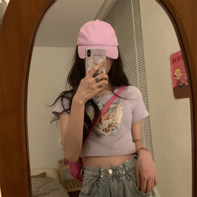 

Cartoon Anime Printed T-Shirt Women 2021 Summer Korean Version Of Short Women's Short-Sleeved Fashion Slim Top Ladies Clothing