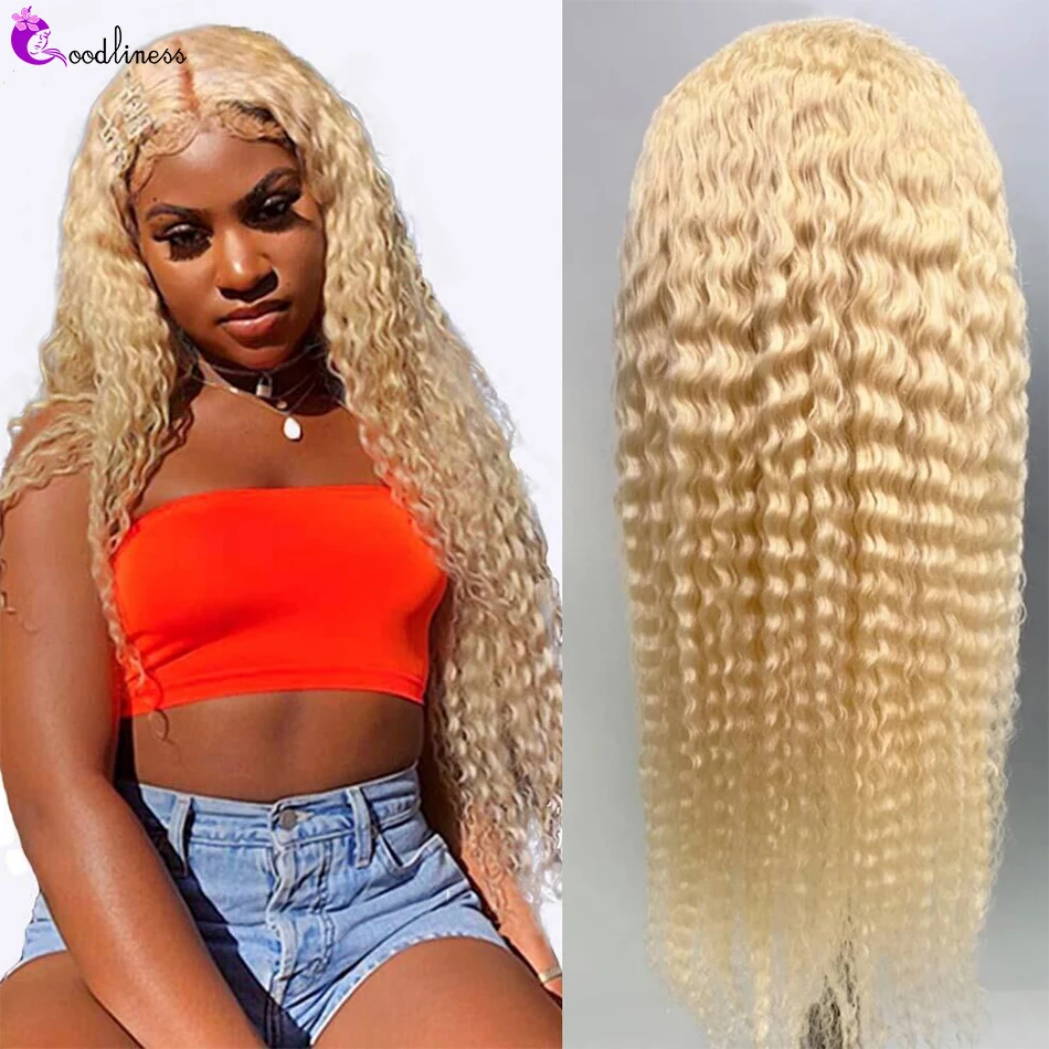 

613 Honey Blonde T Part Human Hair Lace Frontal Wigs Curly Deep Wave Transparent Frontal Wig Brazilian Remy 150 For Black Women