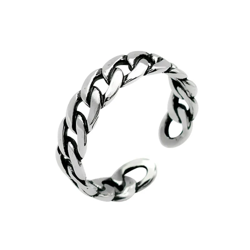 

Retro open ring men's and women's jewelry handmade ring Thai silver old-fashioned braided chain ring