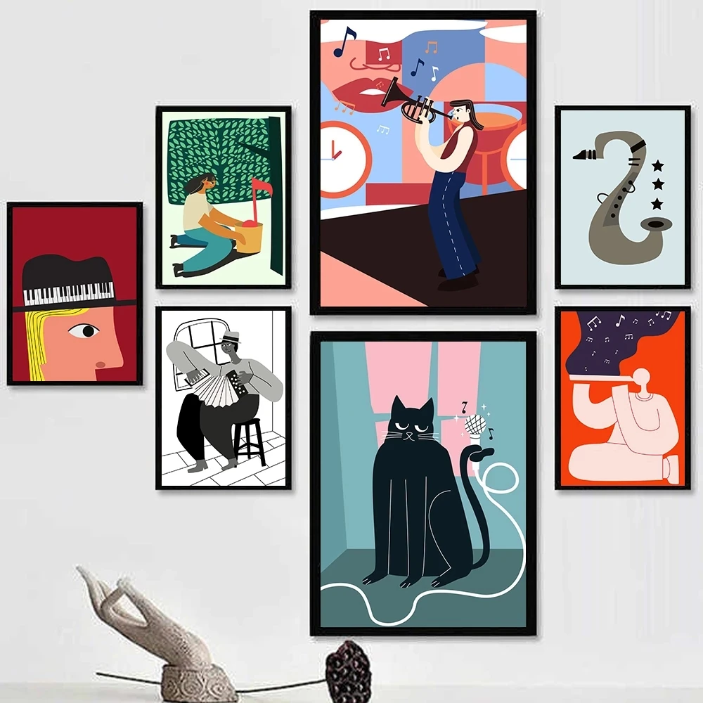 

Music Piano Playing No Frame Canvas Poster AccordionTrumpet Flute Prints Wall Abstract Pictures Home Bedroom Decor Art Painting