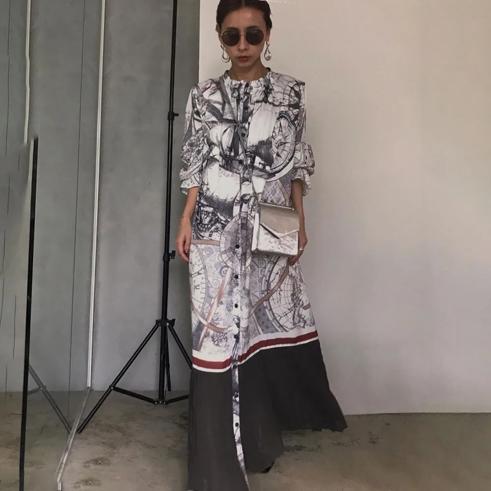 Элегантное офисное женское длинное платье с принтом корейские Японские Женские