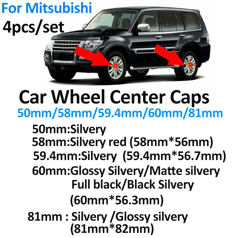 

4pcs Car Emblem Wheel Center Hub Caps 50mm 58mm 60mm 81mm for Mitsubishi Lancer 10 9 EX Eclipse Galant outlander