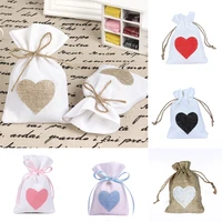 10pcs love heart line jute bag drawstring pockets wedding birthday valentines day party supplies candy bags gift jewelry pouch