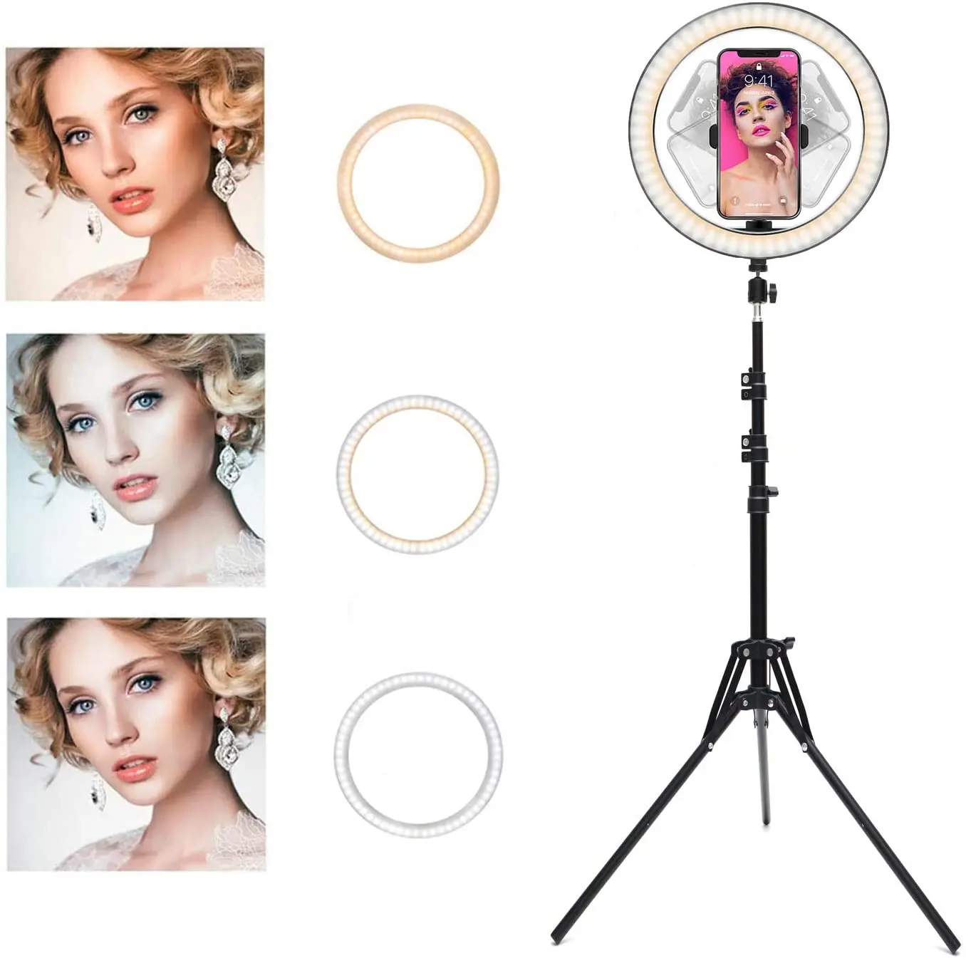 

Ring Light with Stand OEBLD Selfie Light Ring with iPhone Tripod and Phone Holder for Video Photography Makeup Live Streaming