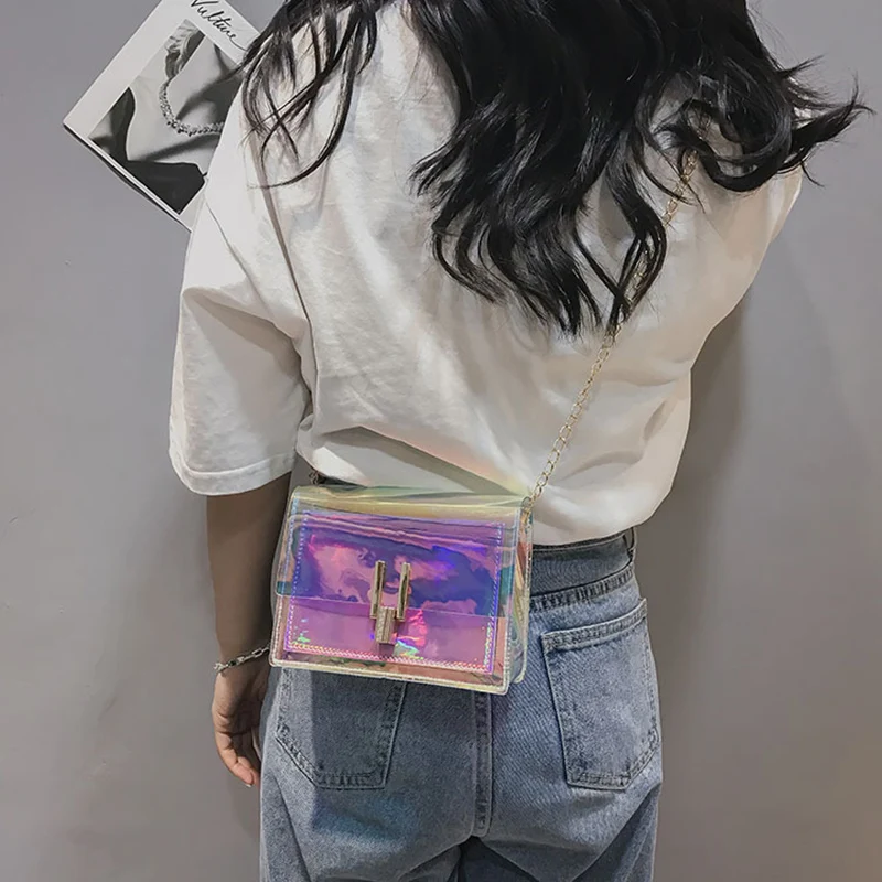 Fashion Women Colorful Jelly Shoulder Bag Girl Laser Holographic Transparent Handbag Crossbody Messenger Bags Mini Tote SS0424 | Багаж и