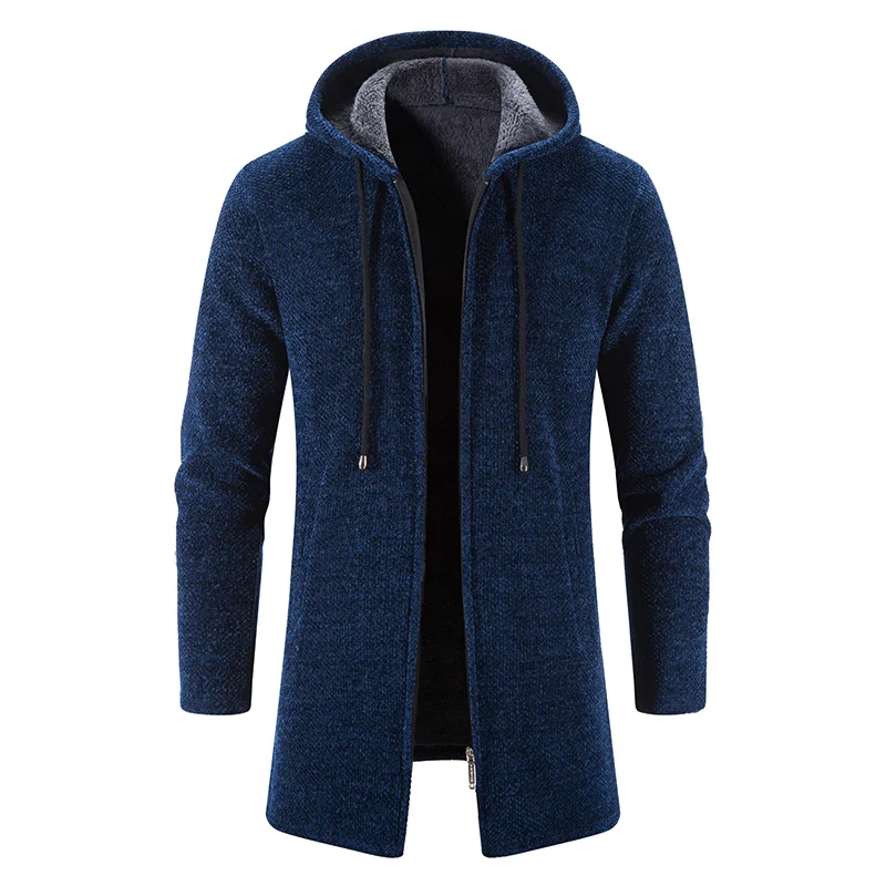 

Мужской длинный кашемировый свитер, плотный теплый джемпер с капюшоном, кардиган, модная однотонная куртка на осень и зиму