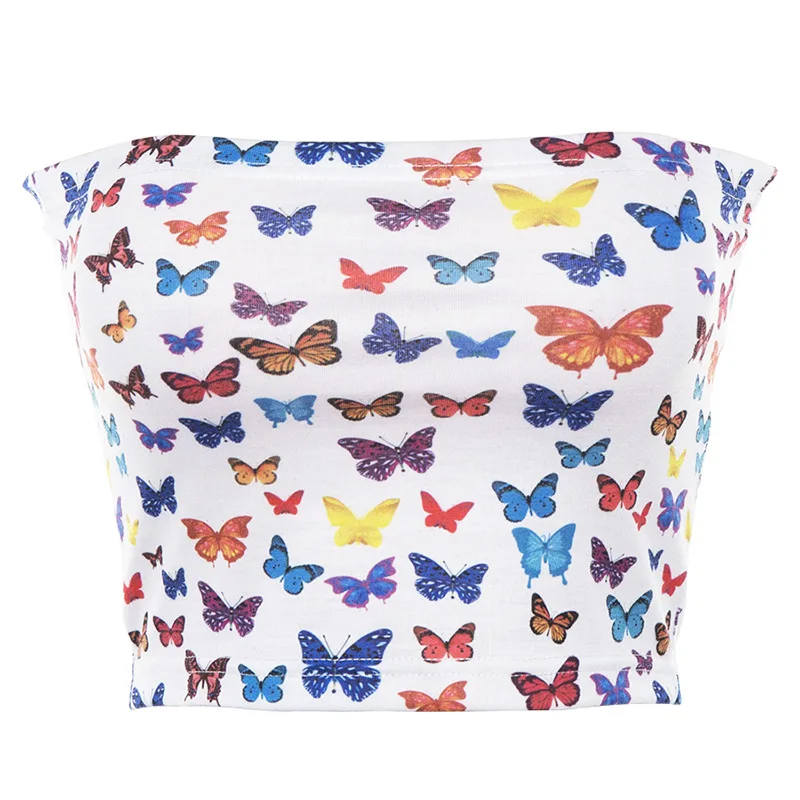 

Summer Wrap Breast Vest Casual Top Women Tank Tops Street Sexy Butterfly Print Slim Sleeveless Sling Female Fashion New 2021