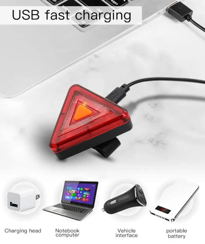 

Red Triangle USB charging Rear Light Bike Tail Light Waterproof Warning Lamps Bicycle Flashlight LED Mountain Bike Accessories