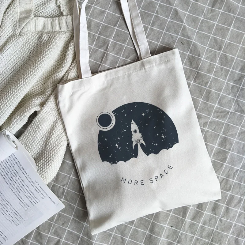 Холщовые сумки на плечо с надписью и принтом летучая ракета |