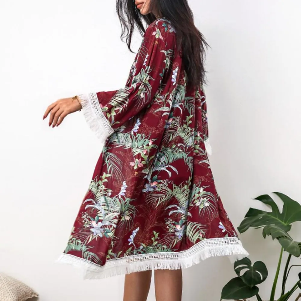 

Sun Protection Clothes Blouse 2021 Ethnic Style Women's Shirt Retro Printing Loose Long Cardigan Tops Vacation Beach 3/4 Sleeve