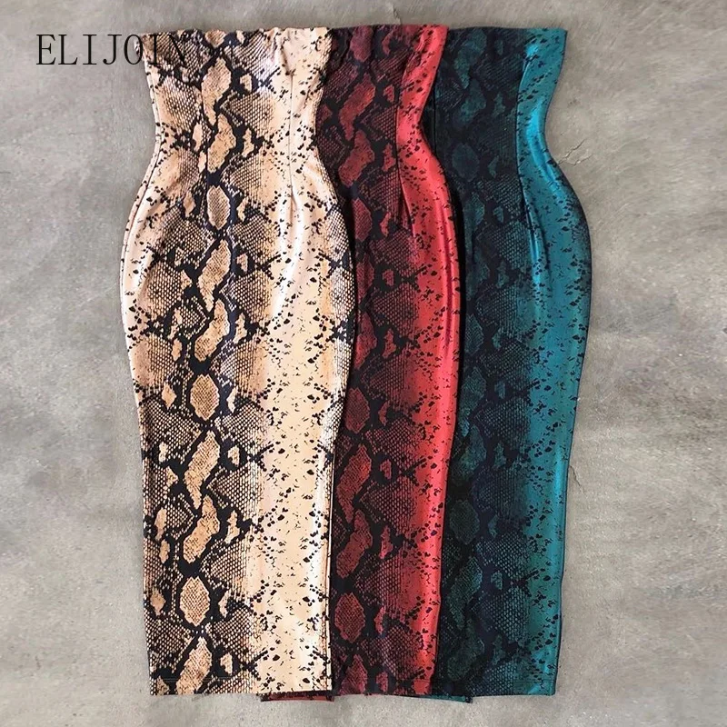 

ELIJOIN Dress2021 new women's sexy imitation leather snakeskin wrapped leather skirt dress women