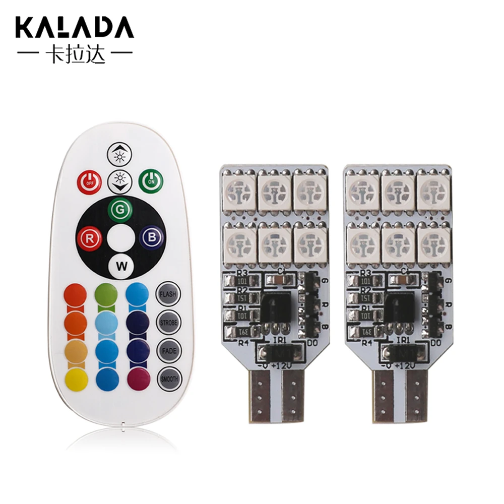 

Ослепительная Светодиодная лампа T10 W5W, 194 RGB, 12SMD, для автомобиля, с пультом дистанционного управления, для украшения автомобильной атмосферы...