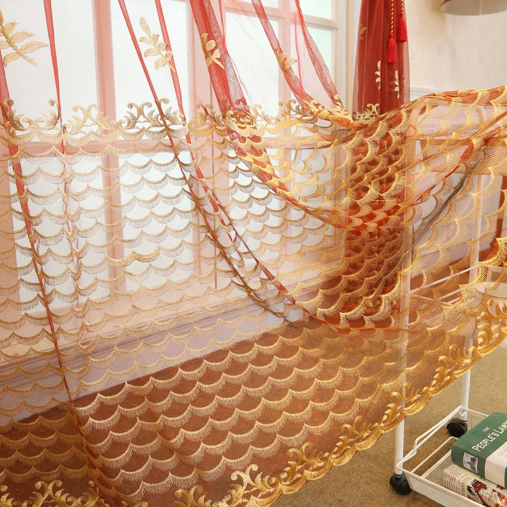 Красные занавески для гостиной бежевые тюлевые из вуали окон спальни обработки