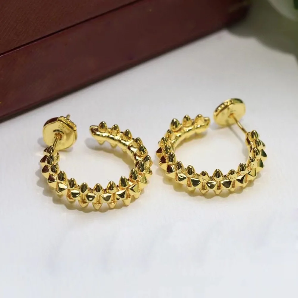 Fashion Brand Luxurious Gold Rivet Nail Ear Women's Hoop Earrings Street Gorgeous Style Beads Movable Hot Selling Jewelry Silver