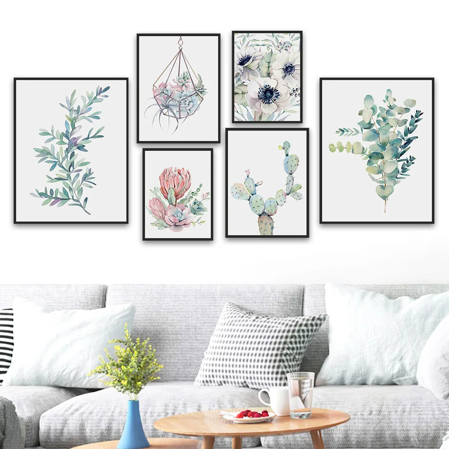 

Watercolor Succulents Cactus Plant Leaves Wall Art Canvas Painting Nordic Posters And Prints Wall Pictures For Living Room Decor