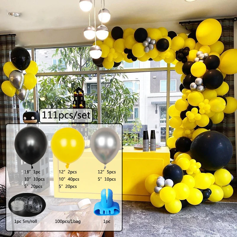 Juego de globos de l&aacute;tex para decoraci&oacute;n del hogar, Kit de globos de guirnalda de Color met&aacute;lico, amarillo y negro, 111 unids/set por Set-4