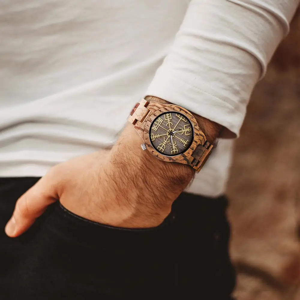 Мужские деревянные часы ручной работы reloj hombre BOBO BIRD круглые с золотым рулем Awe или