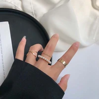 pearl rings set for women minimalist vintage gold silver color wedding finger ring korean style bands fashion simple jewelry
