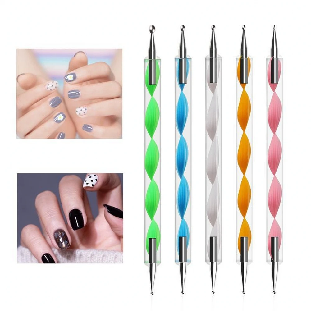 

5 Pcs Nail Spiral Point Drill Pen Acrylic Double-headed Spiral Rod Decoration Point Flower Manicure Tool