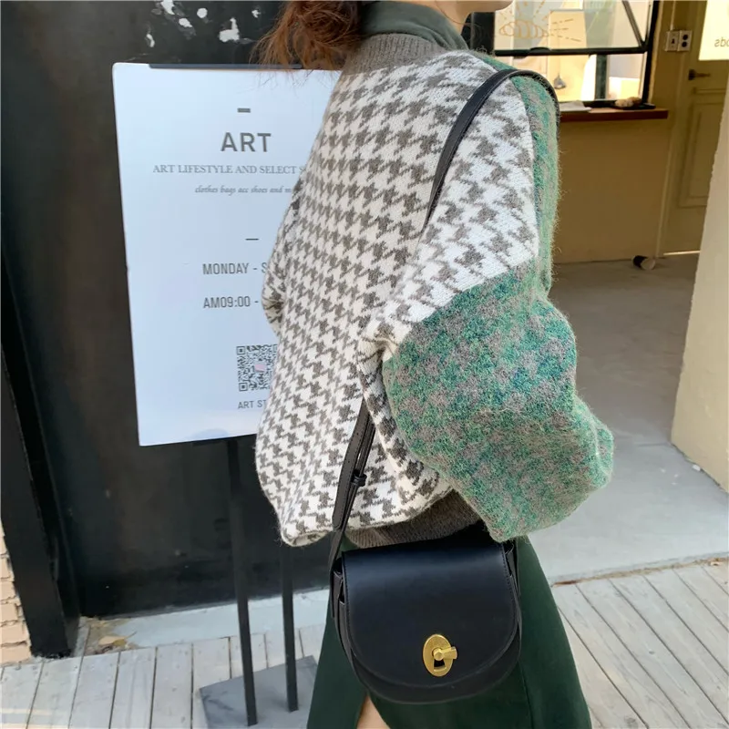 Женский кардиган в стиле пэчворк с узором гусиная лапка осенне-зимний свитер