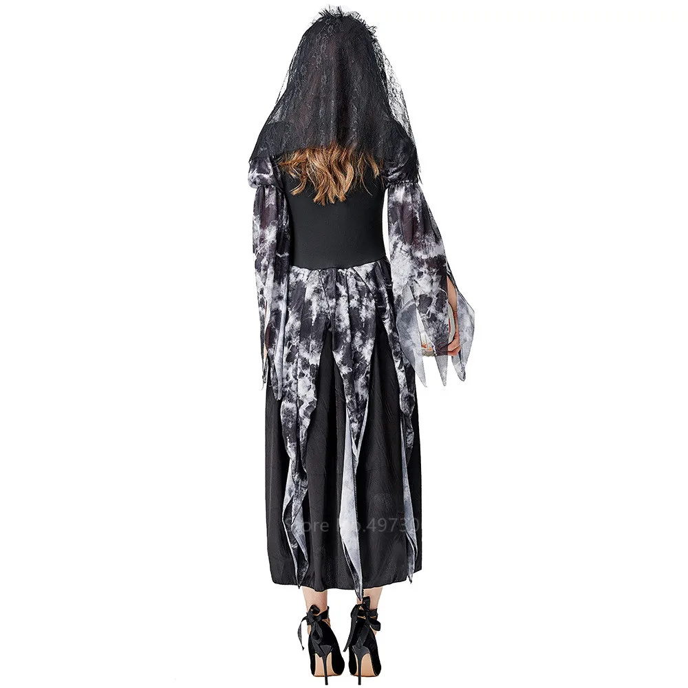 

Black Gothic Irregular Blooming Halloween Costume for Women Party Carnival Performance Scary Crow Bride Zombie Dresses