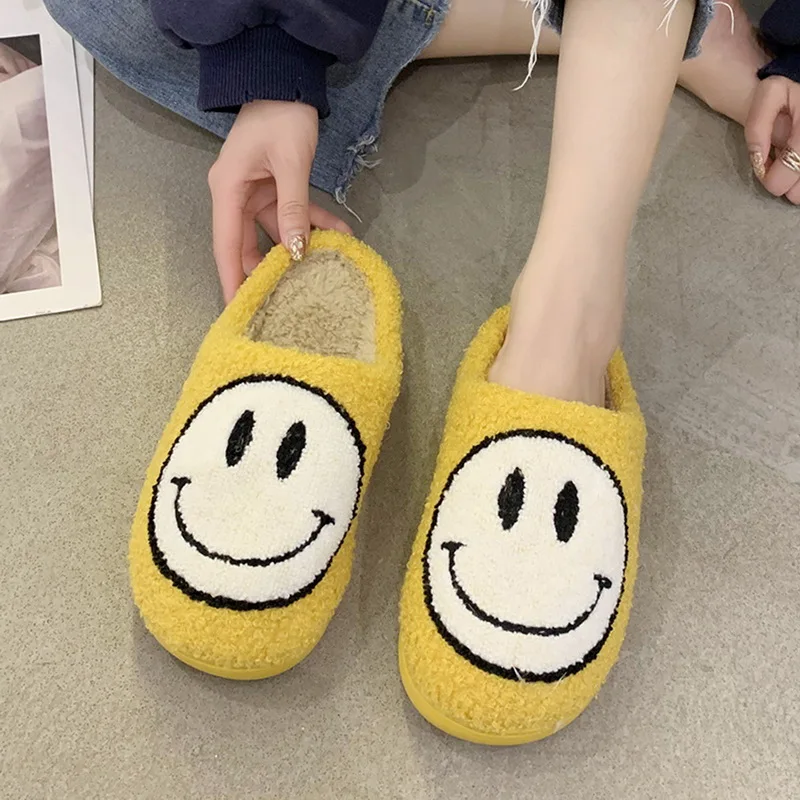 2021 New Smiley Face Slippers Women House Happy Soft Plush Comfy Warm Fluffy For Men | Обувь