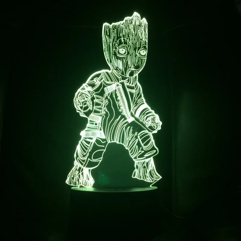 VCity Groot 3D лампа 7 цветов, меняющая ночник, детский вентилятор, подарки для дома, спальни, стол, рядом с освещением, абстрактный акриловый Lamparas