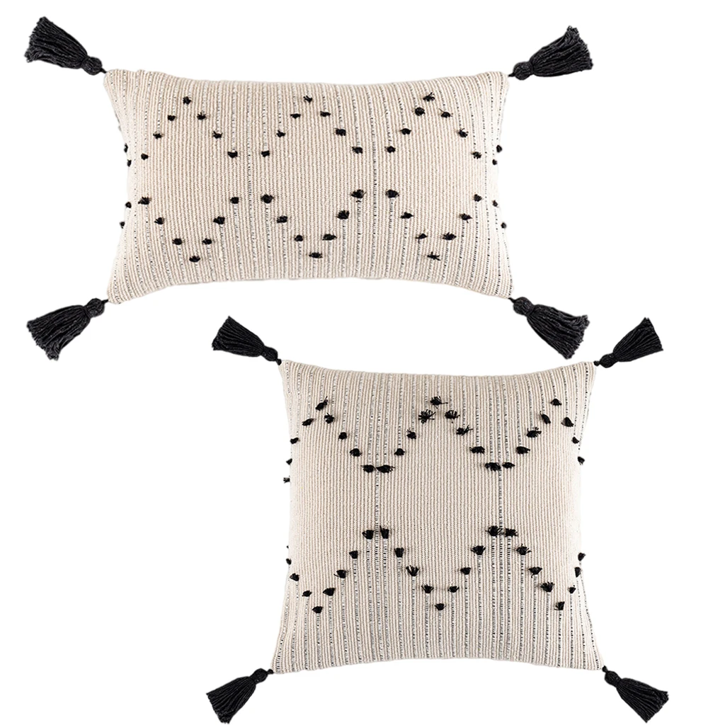 

Geometric Pattern Tassels Cushion Cover Square Pillow Covers without Inserts
