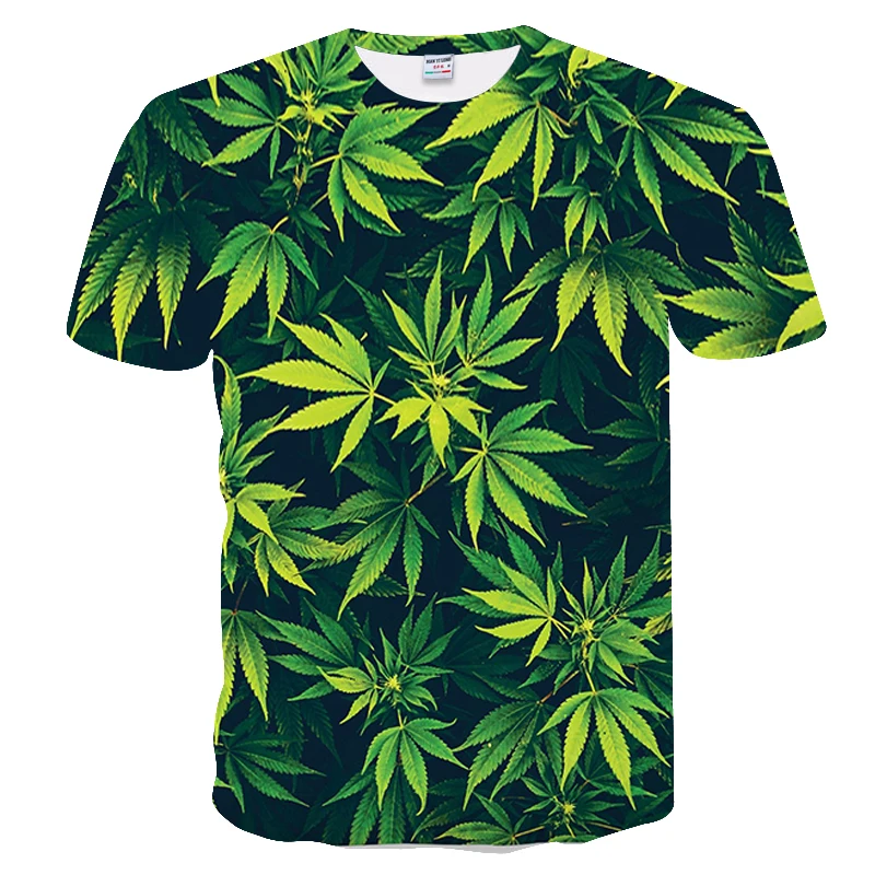 3D men's T-shirt casual ladies short-sleeved summer sweatshirt fashion O-neck green maple leaf creative |