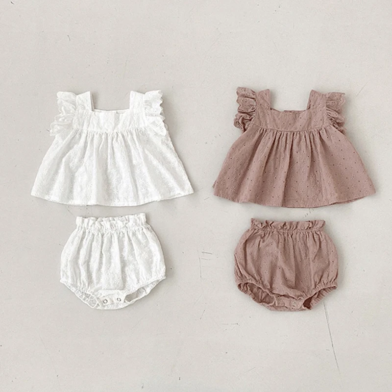 

Baby Girl Summer Clothes Sets New Born Toddler Girls Solid Color Top And Shorts Fungus Sweet Outfits Infant Casual Clothing 0-2Y