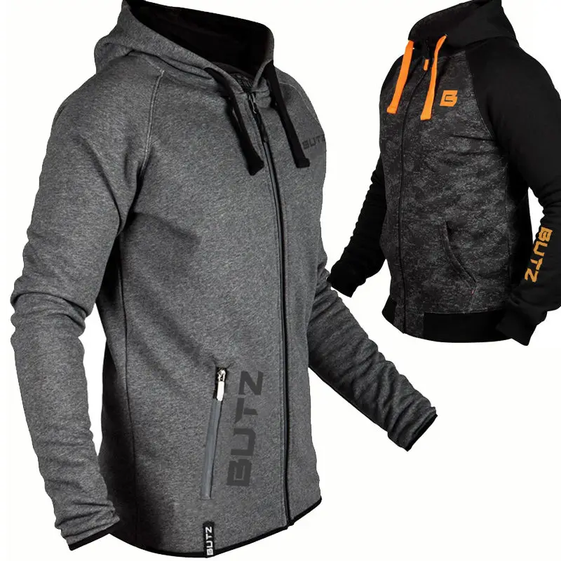 Autumn and winter men's jacket casual Hooded Sweater sports fitness jacket training running outdoor Hoodie long sleeve