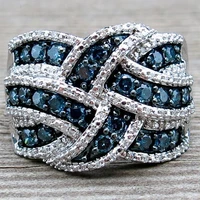 2019 new luxury big silver rings with blue colors cz zircon stone for women fashion wedding engagement rings gifts