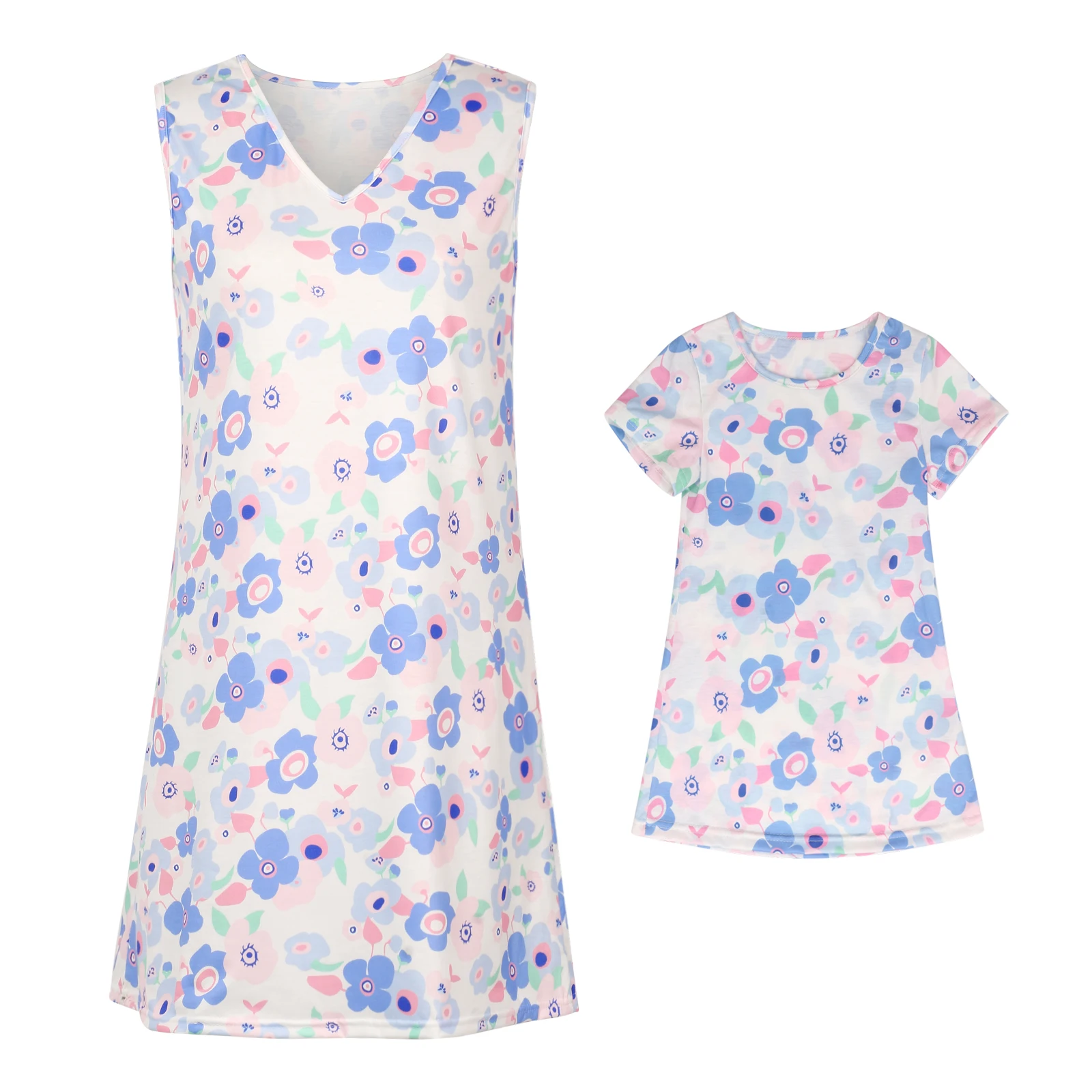 2021 новая подходящая одежда для мам и дочек платье летняя всей семьи Цветочная без