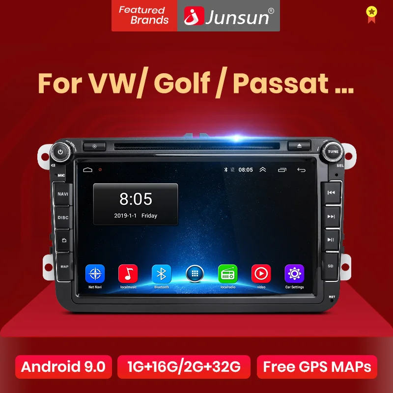 Junsun 8 &quot2 din Android 9 0 автомобильный dvd плеер для VW/Golf/Passat/POLO/Tiguan/Skoda/Fabia/Rapid/Seat/Leon GPS wifi