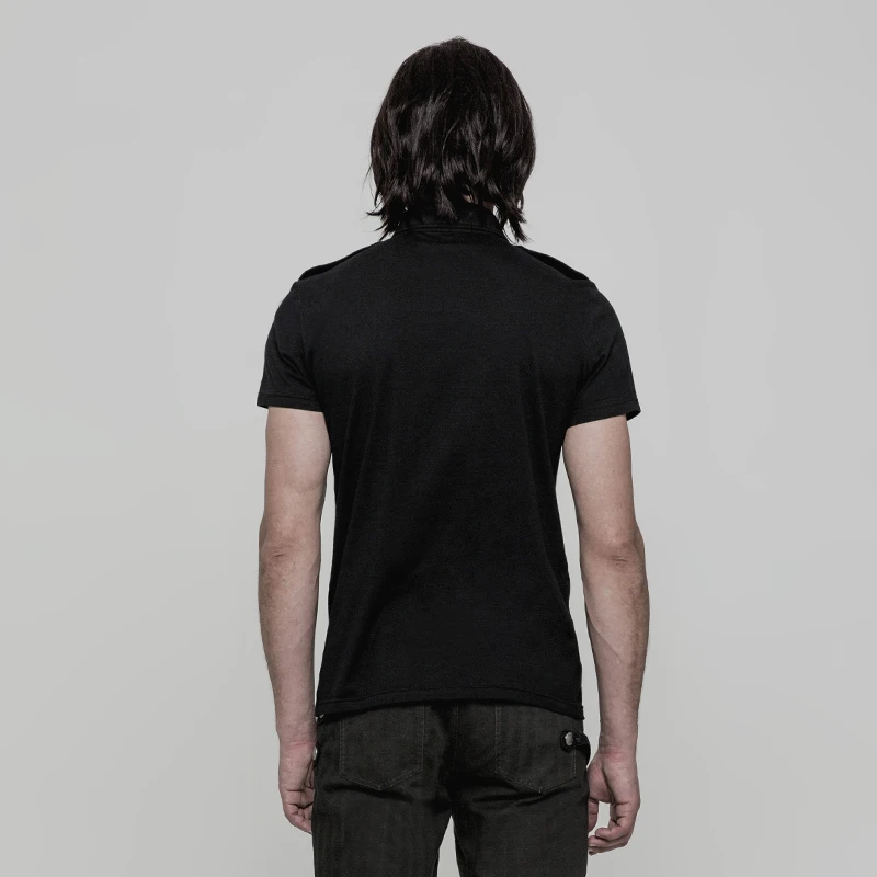 PUNK RAVE Punk Rock Military Metal Zipper Buckle Fitted Men T-shirt Elasticity Knitted Leather Loop Adjusting Tops Tees | Мужская одежда