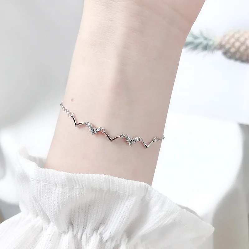 

OBEAR 925 Sterling Silver V Letter Bracelets & Bangles with Zircon Stone for Women Hands Fashion Contracted Jewelry Wholesale