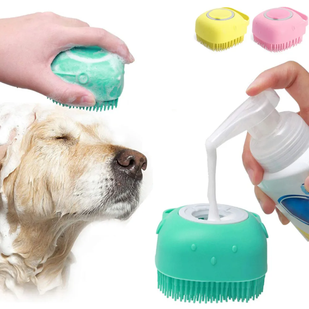 

Bathroom Dog Bath Comb Pet Cleaning Brushes Cat Shampoo Dispenser Soft Silicone Massage Scrubber for Puppy Grooming