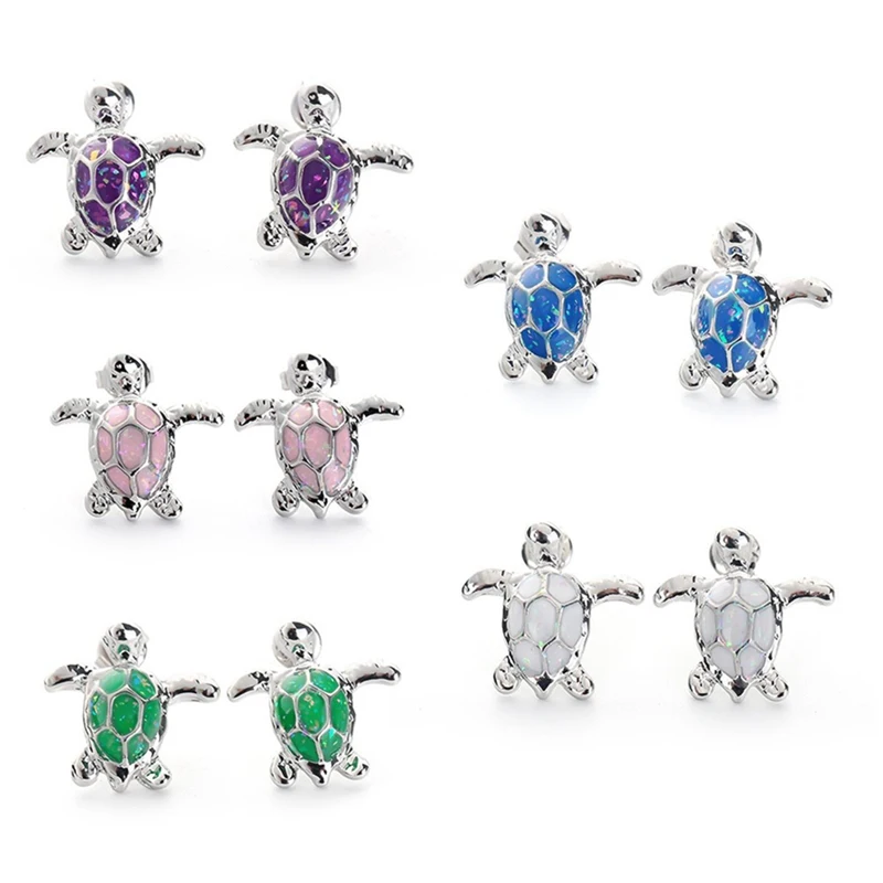 

Cute Sea Turtle Blue Imitation Fire Opal Stud Earrings For Women Accessories Fashion Jewelry Wedding Party Gift