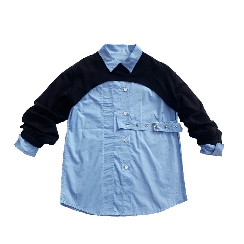 

6 girls' shirts from batch 2021 spring new Korean girls' pure color cotton T-shirt long sleeve shawl 2 sets