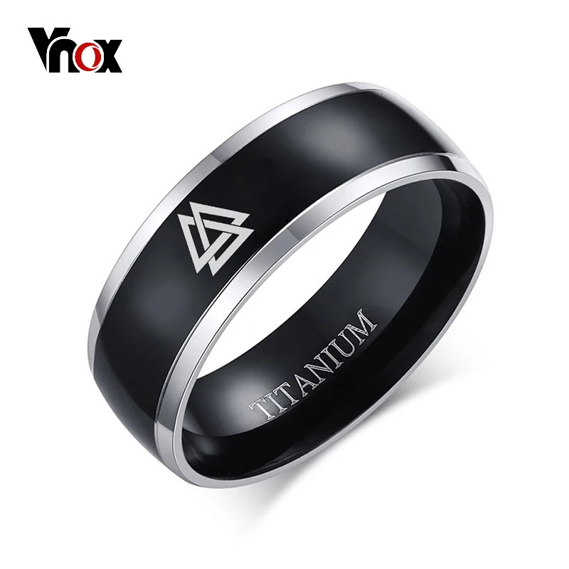 Vnox 8 мм кольцо Руна викингов для мужчин, черный титан, повседневный светильник, скандинавские Мужские аксессуары, мифологический амулет, ювелирное изделие