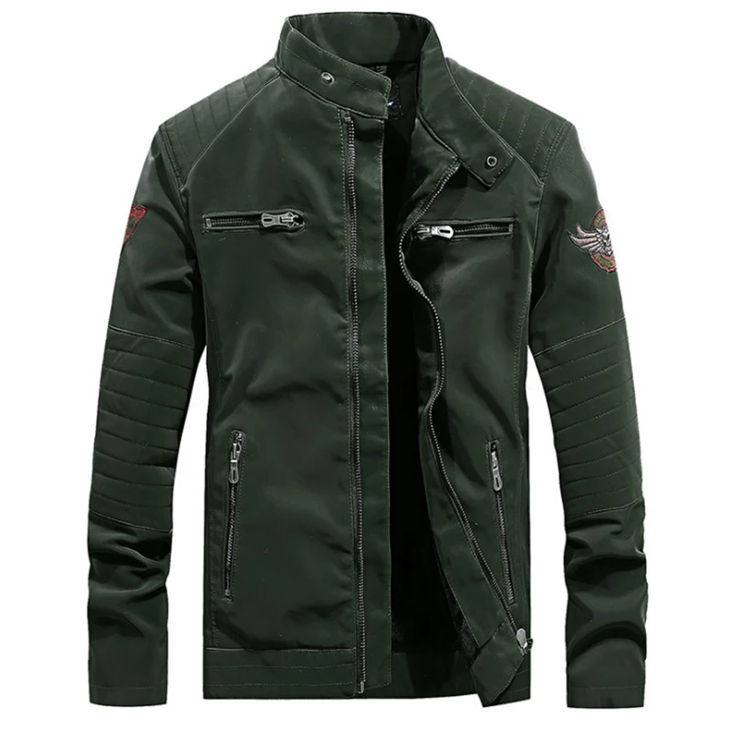 

2021 New Embroidery Motorcycle Jackets Men Faux Leather Jacket Fashion Luxury Leather Suede Jacket Male Zipper Coat