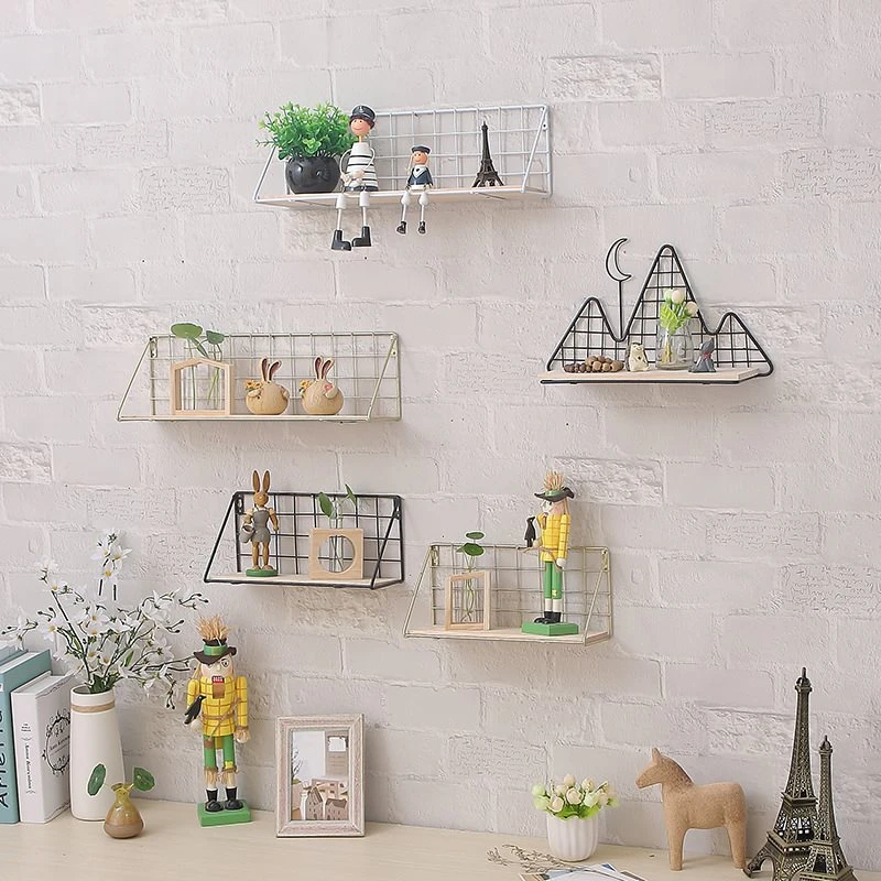 Деревянные железные геометрические стеллажи в форме Луны и облака настенные