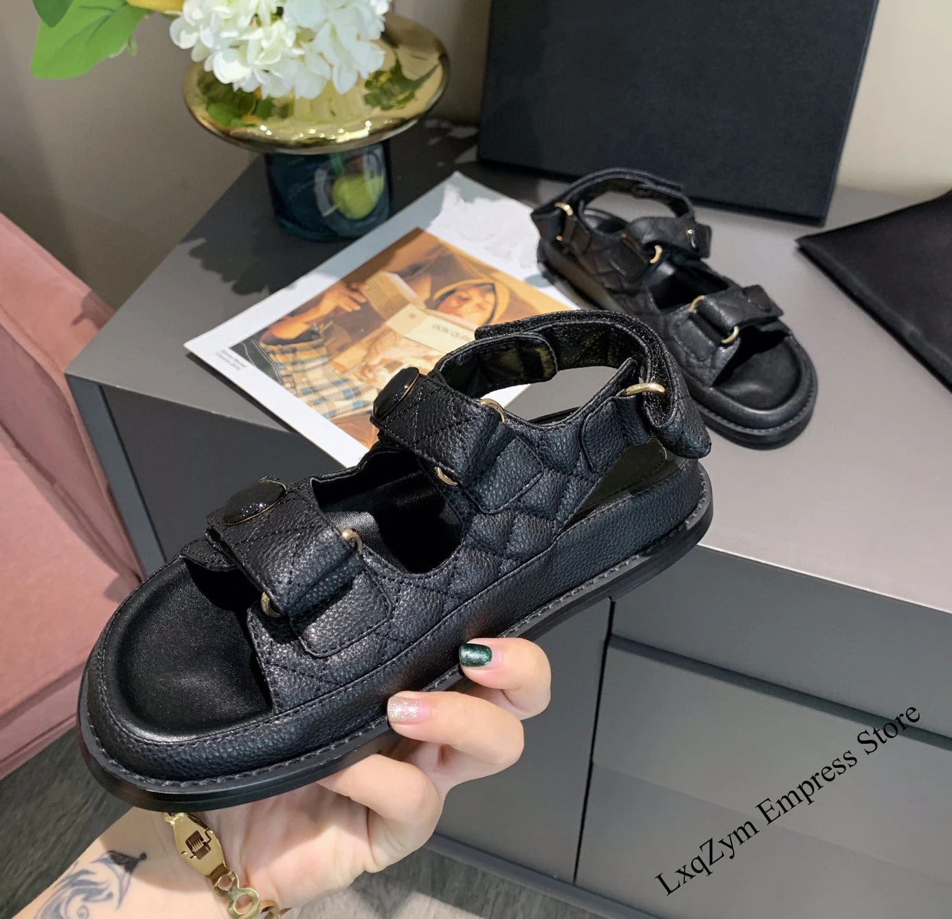 Дизайнерские женские роскошные брендовые стеганые кожаные летние сандалии на