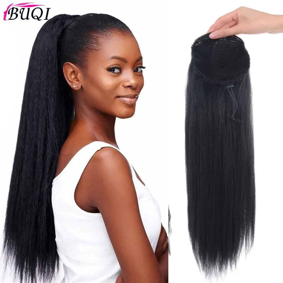 Женские прямые волосы для хвоста BUQI термостойкие синтетические натурального