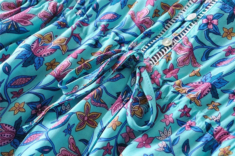 Винтажное шикарное женское пляжное богемное мини-платье с цветочным принтом